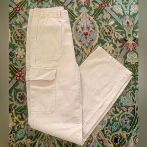 ZARA CANVAS SUMMER CARGO PANTS 
SIZE 26-27  100% COTTON CREAM BEIGE